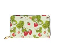 SMSJTMWHN Women Wallets Lovely Strawberry Print Pu Leather Zipper Long Purse Large Capacity Cellphone Credit Card Money Holder Clutch Wallet