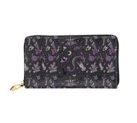 SMSJTMWHN Women Wallets Purple Black Goth Spooky Print Pu Leather Zipper Long Purse Large Capacity Cellphone Credit Card Money Holder Clutch Wallet