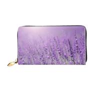 SMSJTMWHN Women Wallets Romantic Purple Lavender Print Pu Leather Zipper Long Purse Large Capacity Cellphone Credit Card Money Holder Clutch Wallet