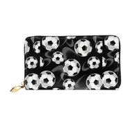 SMSJTMWHN Women Wallets Soccer Black Print Pu Leather Zipper Long Purse Large Capacity Cellphone Credit Card Money Holder Clutch Wallet