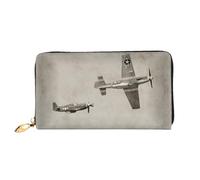 SMSJTMWHN Women Wallets World War 2 Aircraft Airplane Print Pu Leather Zipper Long Purse Large Capacity Cellphone Credit Card Money Holder Clutch Wallet