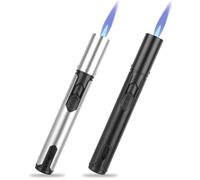 smtfcty Jet Lighter 6 inch Gas Lighter with Visible Window, Refillable Jet Flame Windproof Torch Lighter for BBQ, Stove, Candle, Kitchen Cooker, Camping, Men Gifts. Black and Grey (Sold without Gas)