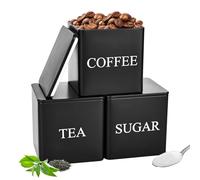 smtfcty Tea Coffee Sugar Canisters 500ML 3 Pack Storage Canister Set, Metal Canister Storages Jar Container Set With Airtight Lid, Decorative Storage Tins for Home Kitchen (Black)