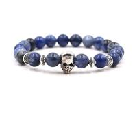 SMTSEC 8mm Lapis Lazuli Beaded Bracelet Gothic Skull Charm Bracelet Natural Stone Beads Fashion Bracelet Skeleton Accessories Stretch Bracelet for Men Women