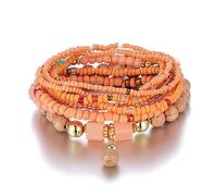 SMTSEC Boho Beaded Bracelet,8 Pack Bohemian Bead Bracelets,Stackable Bead Bracelet Boho Stretch Bracelet Crystal Beaded Lucky Protection Bracelet for Women Girl,Orange