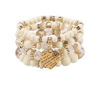 SMTSEC Boho Beaded Bracelet,Bohemian Bead Bracelets,Multilayered Stackable Beaded Bangles Natural Stone Stretch Bracelet Simple Heart Pendant Charm Bracelet for Women Men,Beige