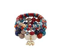 SMTSEC Boho Beaded Bracelet,Vintage Bohemian Bracelet for Men Women,Multilayered Stackable Bead Bracelets Lucky Elephant Pendant Crystal Bangle Friendship Bracelet,Multicolor