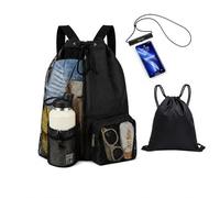 Smttezion Mesh Drawstring Gym Backpack for Men Women Beach Bag with Wet Pocket with Wet Pocket Mesh Drawstring Bags Waterproof Swim Bags for Swimming Gear