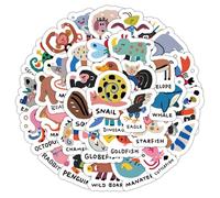 SMTZ-90pcs Love Cute Cartoon Abstract Watercolor Animal English Learning Early Education Puzzle Decoration Phone Case Water Bottle Computer Laptop Waterproof Sticker