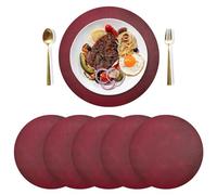Smudge Burgundy Red Round Placemats Set of 6, Heat-Resistant Table Mats Modern Placemats for Dining Table Kitchen Decoration