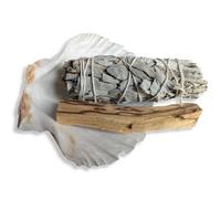 Smudge Stick Kit with Scallop Shell & Wooden Tripod Stand - Complete Smudging Set (White Sage and Palo Santo)