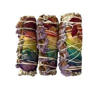 Smudge Stick, White Sage, 7 Chakra Petals and Purple Sinuata 4", Pack of 3