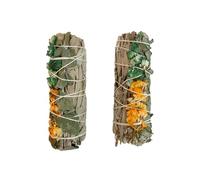 Smudge Stick, White Sage, Orange, Green Sinuata and Eucalyptus 4", Pack of 2