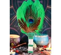 Smudging Feather Fan Witch's Wand Home Cleansing Smudge Kits Shaman Fan with Selenite Stick Handle and Fallen Feather for Energy Wand, Altar Ritual Wand, Banishing Wand, Pagan Altar