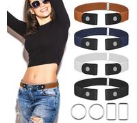 SMUJU 4-Pack No Buckle Belts for Women & Men, Elastic, Invisible, Adjustable, 4 Colors (White, Black, Navy Blue, Brown), L-2XL