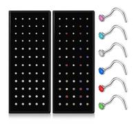 SMUOBT 120pcs 22G L Shaped Stainless Steel Nose Studs Rings Piercing Pin Body Jewelry 1.5mm 2mm 2.5mm a Set White and Colour, Stainless Steel, cubic-zirconia
