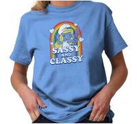 Smurfette Sassy Classy Smurf Rainbow Womens Graphic T Shirt Tees, Sky, XXL