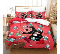 Smurfs Duvet Cover, 3D Animation Print Bedding Set, Quilt Cover Set with Pillowcases Soft Microfiber Easy Care for Boys Girls Kids Bedroom Bed, Double（200x200cm）