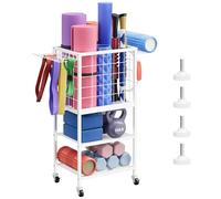 smusei Dumbbell Rack 3-Tier Gym Storage Weight Rack for Dumbbells Includes 1 Basket, 2 Shelves, 16 Hooks Dumbbell Stand with 360° Rotating Wheels for Yoga Mats Foam Rollers Kettlebells (White)
