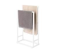 smusei Free-standing Bath Towel Stand Towel Holder with 2 Rails 2 Tier Towel Rails Bath Towel Holder for Towel Washcloths Bathroom Accessories Storage 74x21x41CM, White Metal