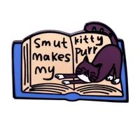 Smut Makes My Kitty Purr Enamel Pin Kawaii Cat with Book Lapel Pin for Book Lovers Cartoon Animal Collar Pin Cat Enamel Pin Book Lover Reader Student Bookworm Brooch, Metal, no gemstone