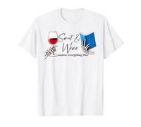 Smut & Wine Book Lover Skeleton Reader Design Value Graphic T-Shirt, Men, White, L