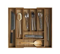 Smuxee Acacia Wood Kitchen Silverware Drawer Organizer, 8 Compartment Utensil Holder, Kitchen Drawer Divider for Silverware and Kitchenware