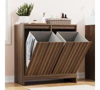 Smuxee Double Tilt Out Laundry Hamper Cabinet, Hidden Laundry Cabinet with Double Baskets, Walnut Trash Can for Bathroom, Living Room, Kitchen