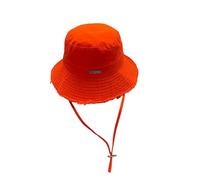 SMXTJBAI Bucket hat Frayed Edge Design Bucket Hat Summer Foldable Fashion Solid Fisherman Hat With Adjust Chin Rope Anti-uv Beach Hat-orange-m 56-58cm