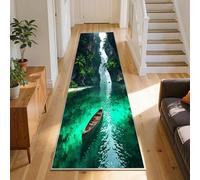 SMXVRC 3D Canyon Lake Surface Runner Rug for Entryway, 160x210cm, Emerald Green Natural Beauty Hallway Carpet, Home Decor Rubber Backed Anti-Slip Washable Long Rugs for Entrance Garden