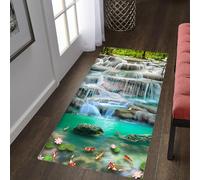 SMXVRC 3D Stream Long Hallway Rug Runners, 60x240cm, Stream Carp Green Grass Runner Rugs, Soft Cozy Machine Washable Floor Carpet, Easy Clean Dirty Resistant Printed Mat for Study Room Office
