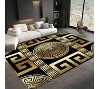 SMXVRC Black Gold Geometric Area Rugs, 60x110cm, Greek Key Meander Living Room Carpet, Cozy Print Fade Resistant Throw Rug, Pet Friendly Softabsorbent Washable Mats for Sofa Floor Bedroom