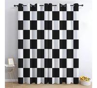SMXVRC Black White Checkered Blackout Window Curtain, Modern Checkerboard Decorative Window Treatments, with Grommets Noise Reducing 3d Print Privacy Drapes for Living Room, W55 x L63 x 2 Panels
