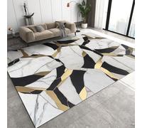 SMXVRC Black White Gold Texture Children's Rug, 140x200cm, Fashionable Marble Indoor Carpets, Easy Clean Durable Anti-Slip with Non Slip Backing Dirty Resistant Area Rug for Front Porch