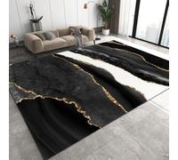 SMXVRC Black White Ink Painting Area Rugs, 100x150cm, Abstract Gradient Gold Lines Home Decor Carpet, Breathable Cozy Foldable Area Rug, Low Pile Absorbent Dirty Resistant Rug for Front Door Bedroom
