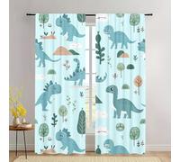 SMXVRC Blue Dinosaur Blackout Curtain Nordic Animal Plant Print Window Drapes with Black Liner Room Darkening Thermal Insulated Window Curtains for Living Room Bedroom W46.2 x L54.3 x 2 Panels