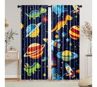 SMXVRC Boys Space Dinosaur Curtains Universe Planet Rocket Dino Room Darkening Window Treatment Cute Print Children Nursery Decor Grommet Window Curtains for Girls Kids W66 x L72 x 2 Panels