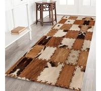 SMXVRC Brown Cowhide Runner Rug for Hallway, 160x210cm, Patchwork Cow Fur Print Runner for Entryway, Western Farmhouse Anti-Slip Area Rug, Shed Resistant Pet Friendly Absorbent Mats for Kitchen