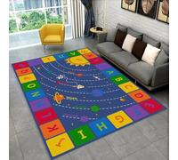 SMXVRC Cartoon Universe Solar System Area Rug, 180x300cm, English Letters Puzzle Kids Rugs, Thin Low Pile Machine Washable Carpets, Dirty Resistant Reduce Noise Playing Mat for Floor Nursery