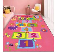 SMXVRC Children's Hopscotch Area Rug for Bedroom, 100x150cm, Flowers Dragonflies Hot Air Balloons Kids Play Mat, Shed Resistant Thin Low Pile Carpet, Absorbent Non-Shedding Rugs for Floor Patio