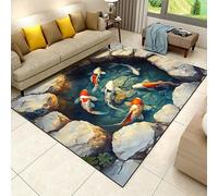 SMXVRC Chinese Style 3D Koi Area Rug, 80x150cm, Optical Illusion Desert Crack Floor Carpet, Breathable Ultra Soft Cozy Children's Rugs, with Non Slip Backing Cozy Low Pile Carpet for Bedroom
