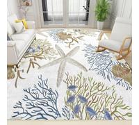 SMXVRC Coastal Nautical Living Room Carpets, 60x110cm, Undersea Starfish Shell Home Decor Rugs, Shed Resistant Foldable Rug, Living Room Decor Breathable Printed Carpet for Study Room Indoor