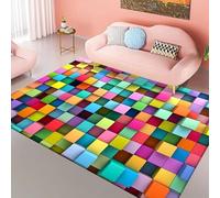 SMXVRC Colored Checkered Area Rugs, 120x180cm, Rainbow Checkerboard Children's Rug, Soft Cozy Pet Friendly Thin Mat, Foldable No Crease Absorbent Indoor Carpet for Hallway Floor Bedroom