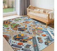 SMXVRC Construction Alphabet Play Rug for Kids, 60x110cm, Interactive Construction Engineering Site Excavator Machine Washable Carpets, Breathable Soft Low Pile Rugs for Living Room