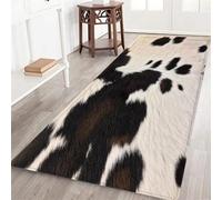 SMXVRC Cow Print Rugs for Living Room, 80x220cm, Black Brown Cowhide Hallway Carpets, Soft Breathable Reduce Noise Rug, Absorbent Thin Low Pile Breathable Carpets for Breathable Indoor