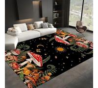 SMXVRC Cute Red Mushroom Area Carpets, 160x200cm, Bohemian Moth Plant Flower Runner Rug, Easy Clean Low Pile Washable Carpet, Low Pile Breathable Pet Friendly Rugs for Floor Farmhouse Nursery