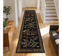 SMXVRC Dark Botanical Style Runner Rug 160x210cm | Vintage Fern Leaf Floral Insect Pattern Decor Rugs Soft No Crease Shed Resistant Non Slip Durable Mat for Floor Entry Indoor