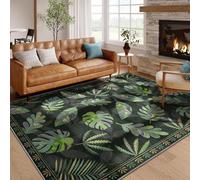 SMXVRC Dark Tropical Botanical Indoor Carpet, 120x180cm, Green Monstera Leaf Boho Carpets, Non-Shedding Low Pile Flatweave Mats, No Crease Breathable Pet Friendly Rug for Study Room