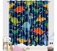 SMXVRC Dinosaur Blackout Curtain Cartoon Dino Tropical Plant Print Window Treatment Noise Reducing Room with Grommets Darkening Eyelet Curtain for for Kids' Bedroom W46.2 x L54.3 x 2 Panels
