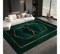 SMXVRC Emerald Green Gold Line Area Carpets for Living Room, 160x230cm, Luxury Abstract Marble Floor Mat, Low Pile Soft Foldable No Crease Home Decor Easy Clean Non Slip Rugs for Nursery